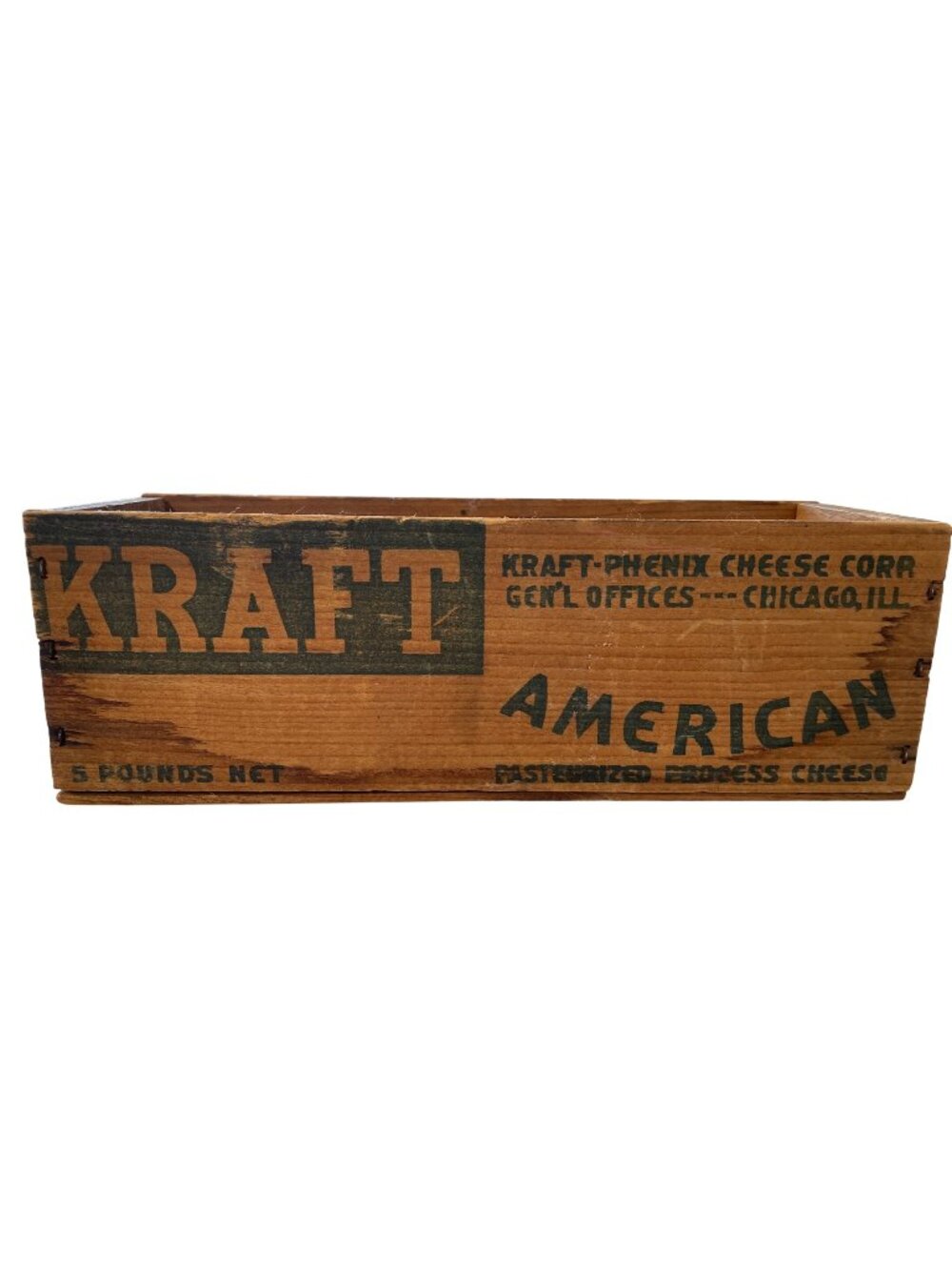 Vintage Kraft Wooden Cheese Crate 11.5" Long Brown Printed Logo Box Display